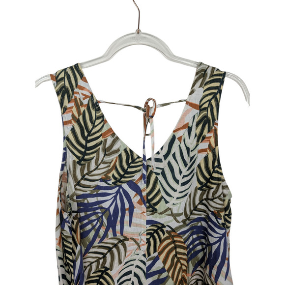 Tahari Dress Womens Medium Linen Sleeveless Leaf Print Summer Tropical V Neck - Picture 9 of 10
